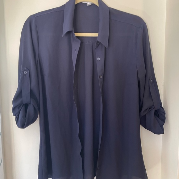 Express sheer Portofino shirt in navy. Size small. - Picture 1 of 2